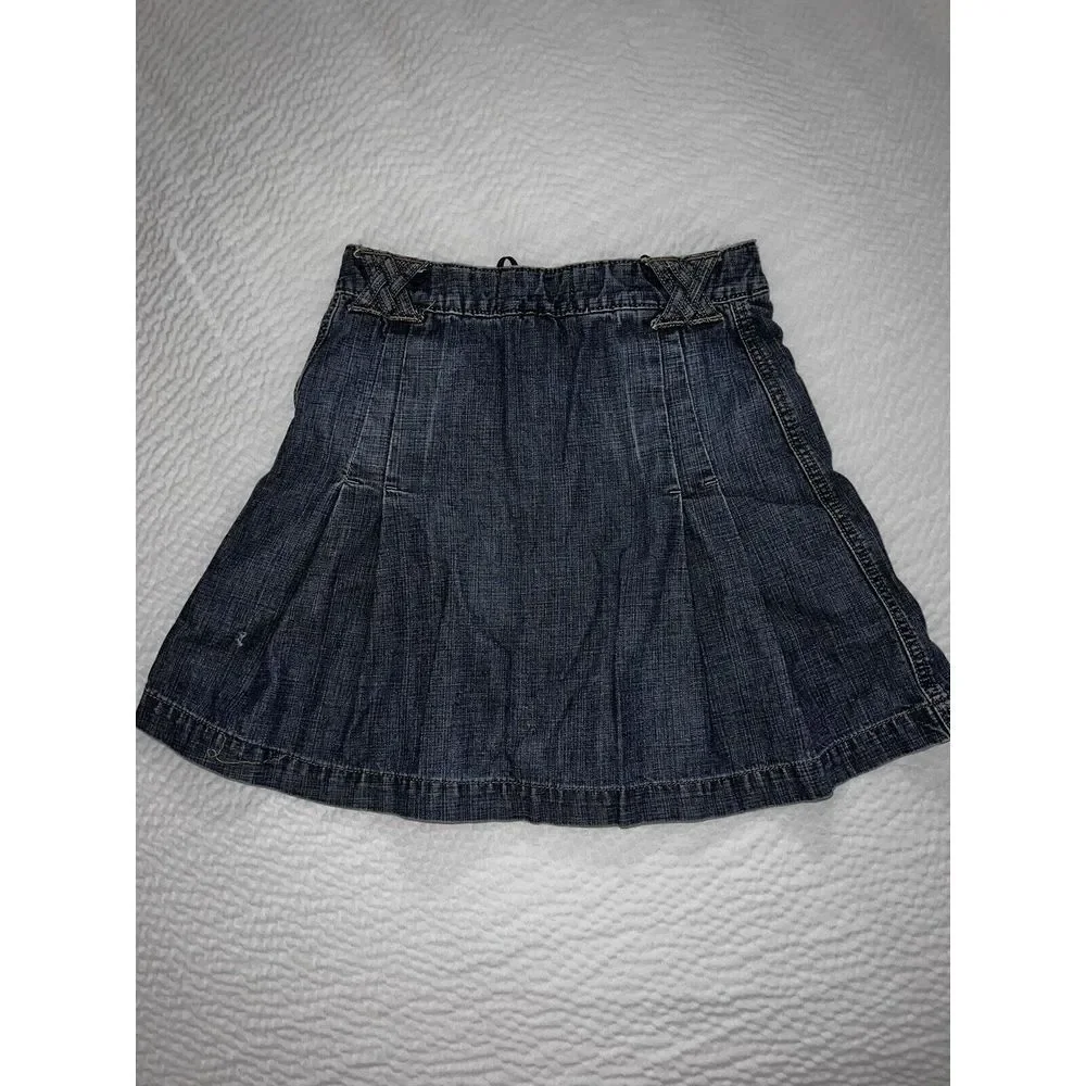GAP Vintage 2002 Y2K Girls Jean Skirt  Sz 12 Zipper Adjustable Waist Pleated‎